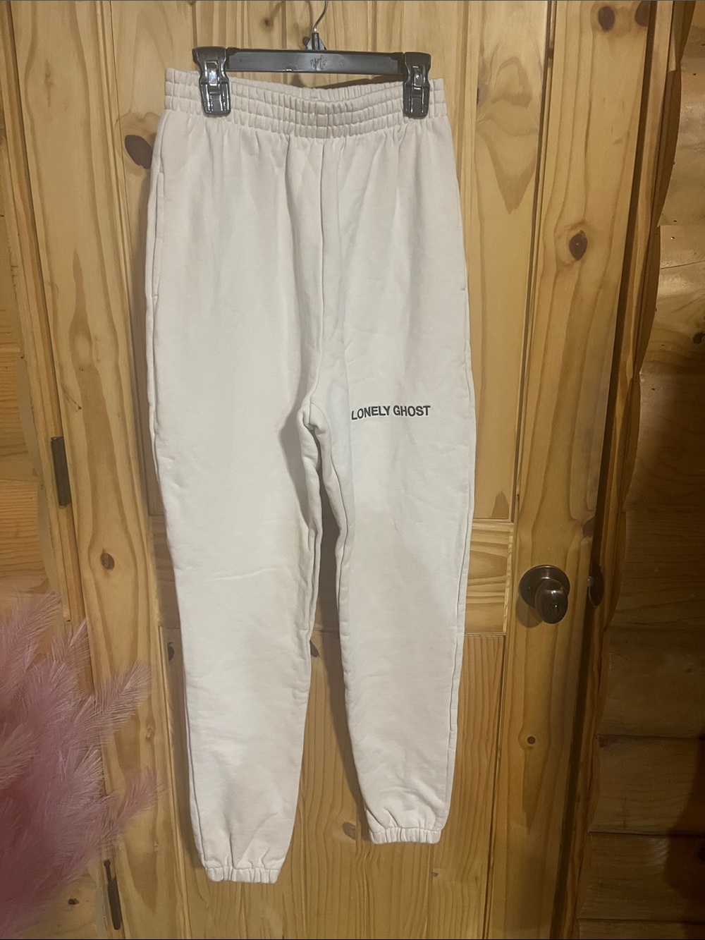 LONELY GHOST Off-White Embroidered Jogger Sweatpants